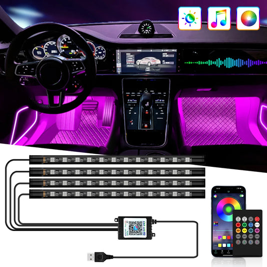 Neon LED Car Interior Footwell Light Kit (RGB, Remote + App Control)