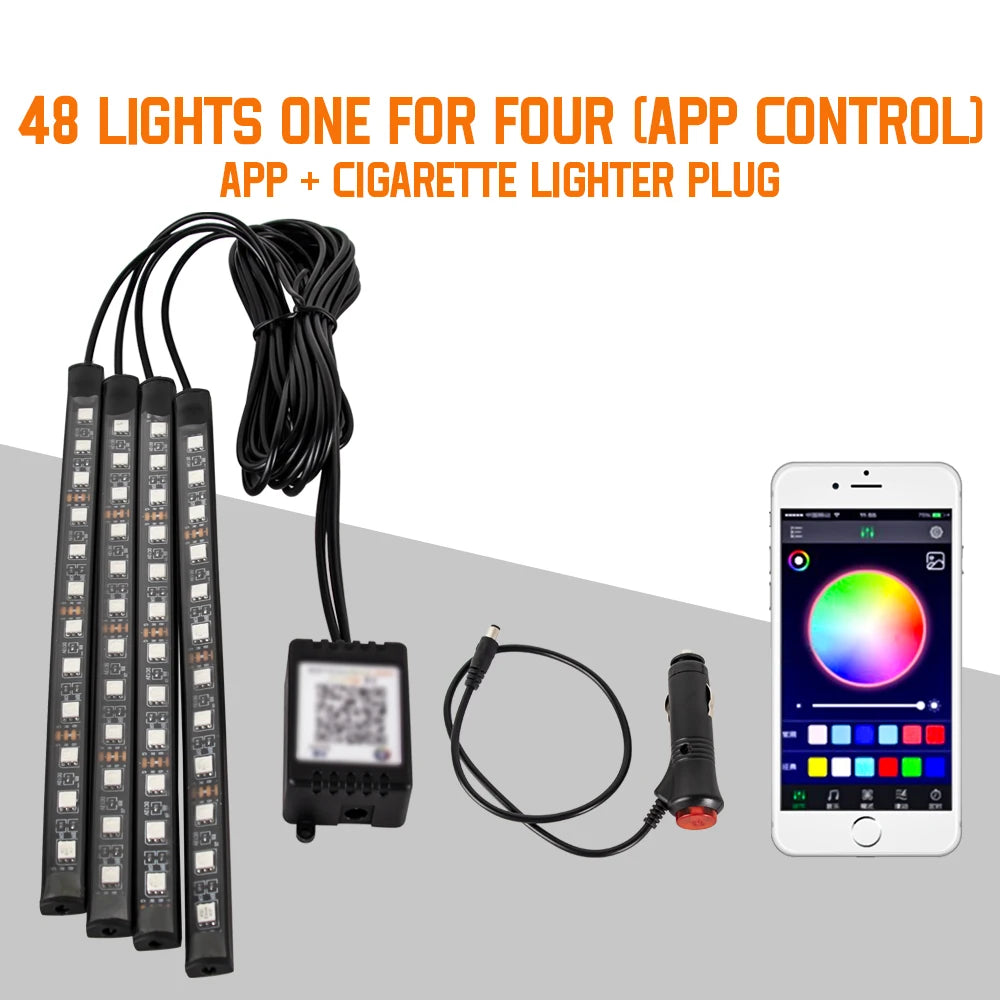 Neon LED Car Interior Footwell Light Kit (RGB, Remote + App Control)