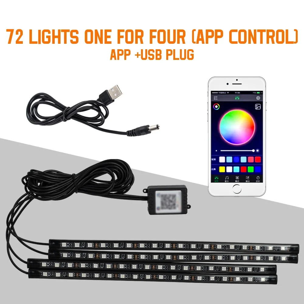 Neon LED Car Interior Footwell Light Kit (RGB, Remote + App Control)